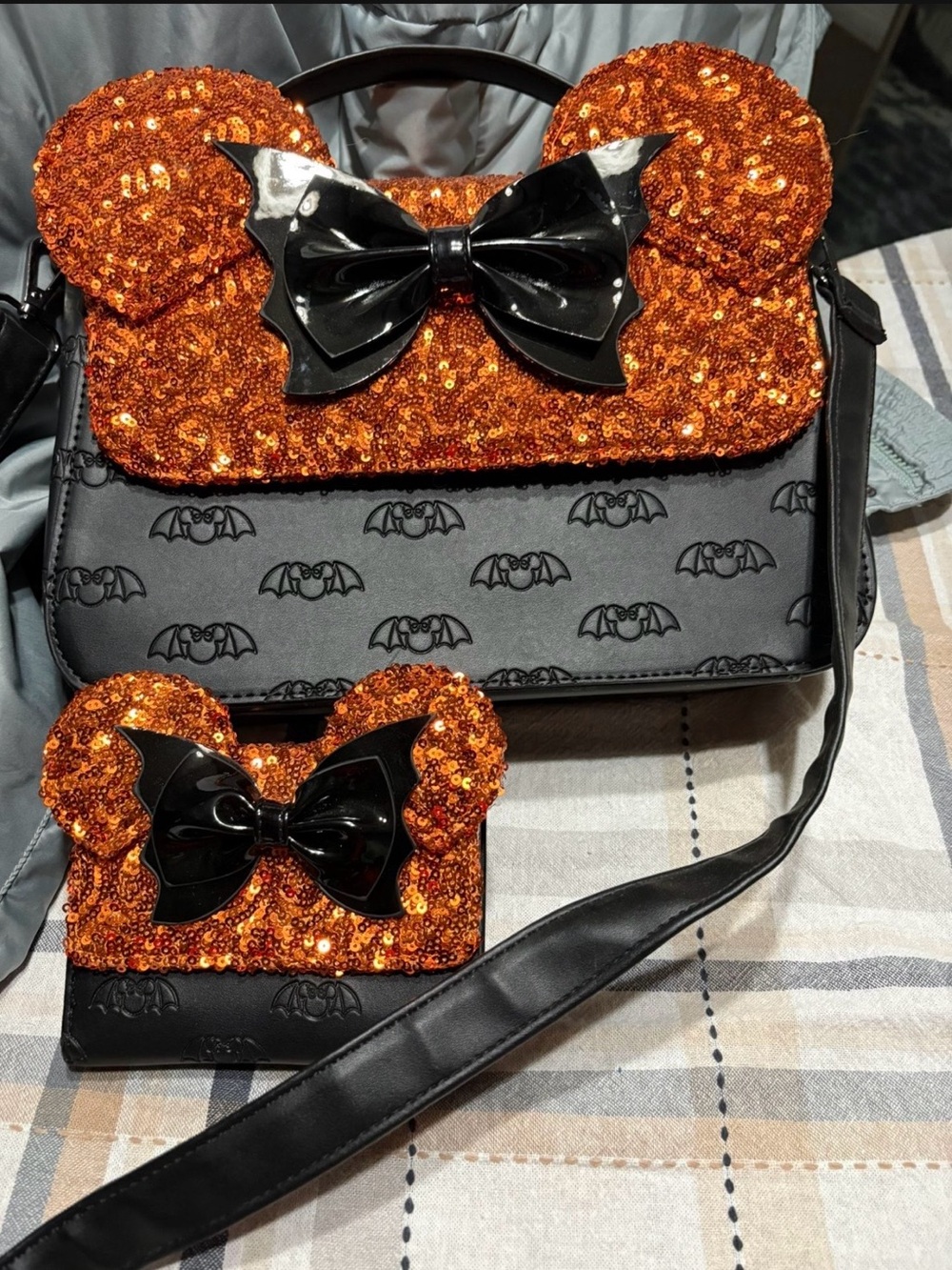 Sequined Bow Accent Women's Crossbody Bag - Orange